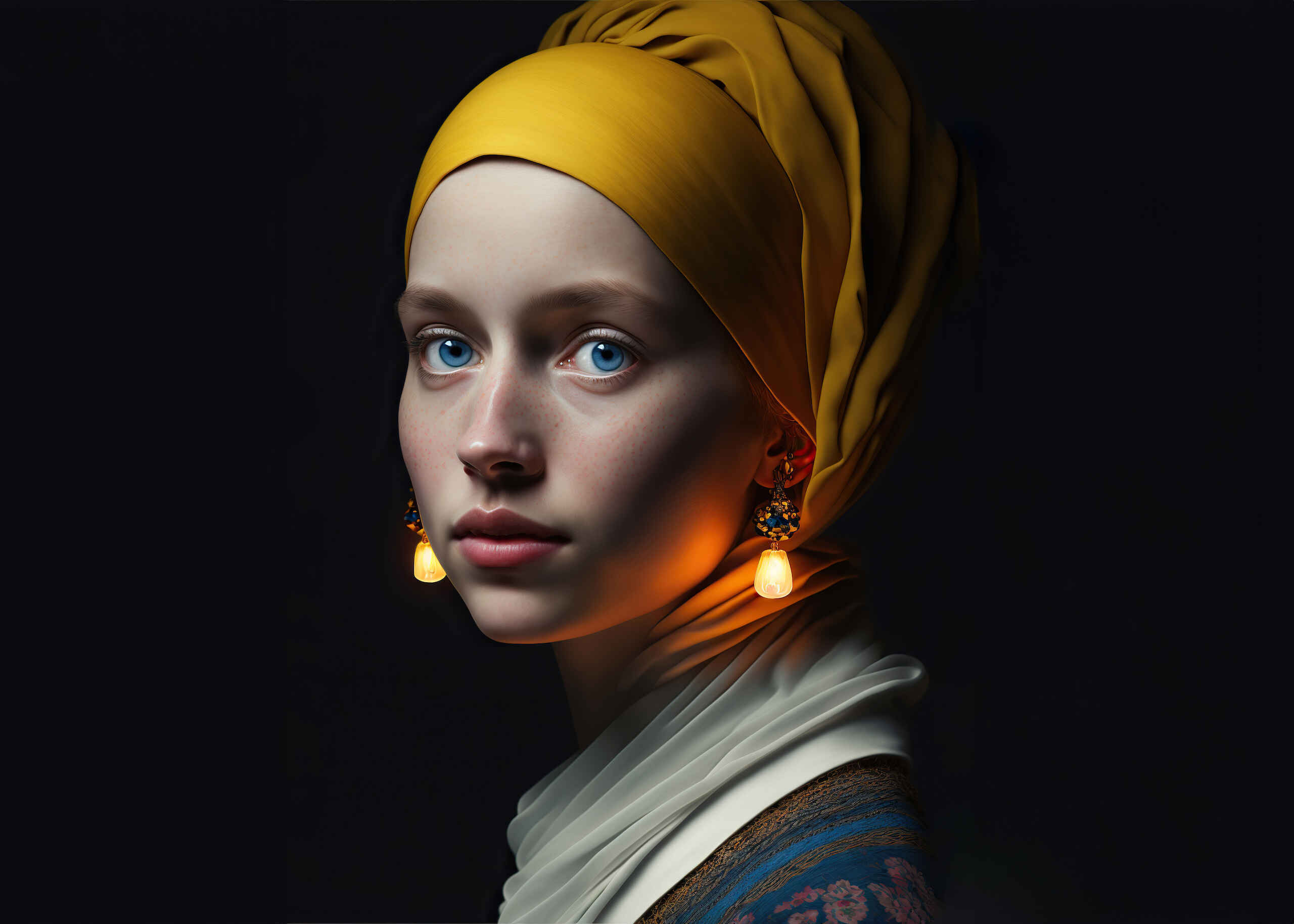 AI-Kunstwerk „Girl with Glowing earrings” von Julian van Dieken
